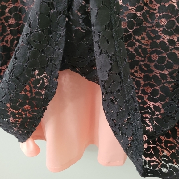 Pink Black Lace Overlay Mini Dress Fit & Flare Sz 16 - Picture 8 of 14